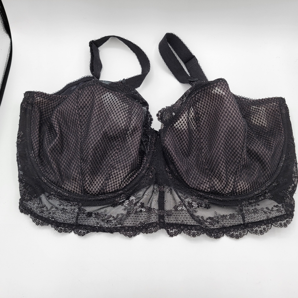 Elomi Black Lace Bra UK 38HH #2825